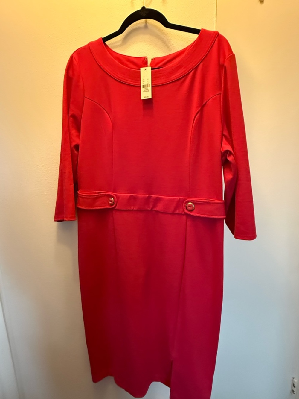 New York & Company Crimson Red Mid Sleeve Belted Sheath Dress